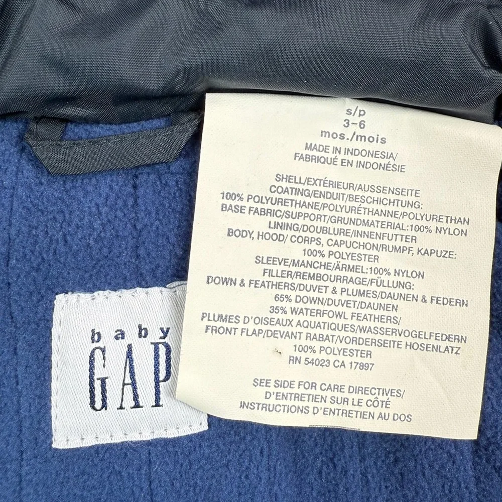 BABY‎ GAP Baby Boy Y2K Navy Blue Fleece Lined Detachable Hood Puffer Jacket 3-6M